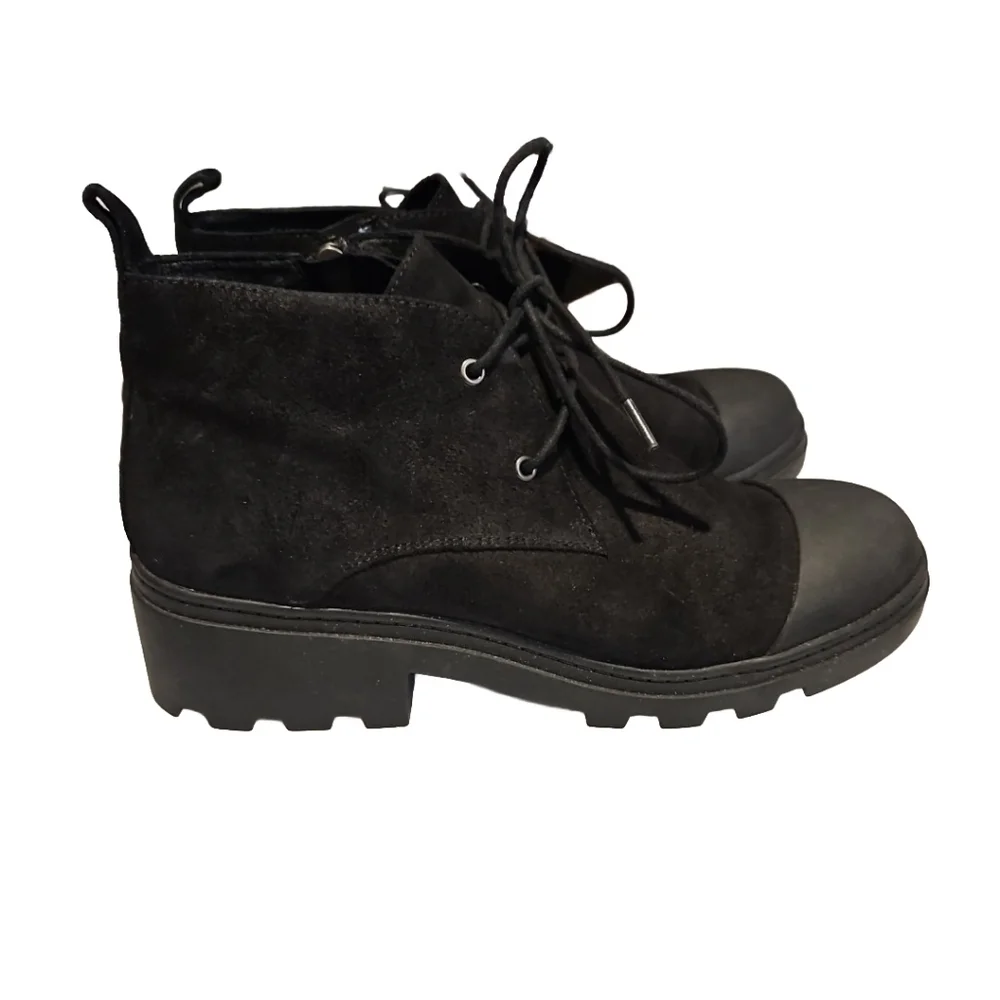Eileen Fisher Black Suede Lace-Up Ankle Boots
